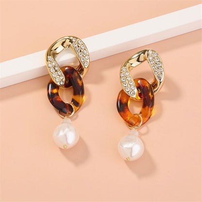 Pearl & Cubic Zirconia Resin Goldtone Chain Link Drop Earrings