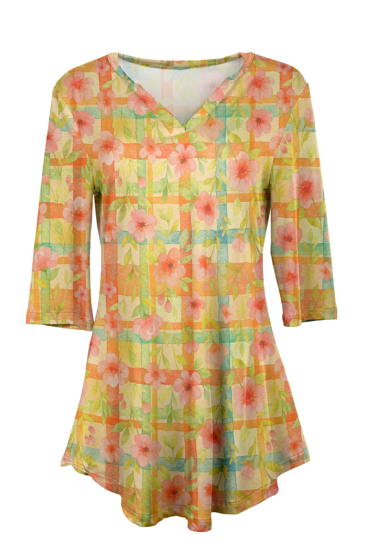 Orange Multicolor Floral Plaid-