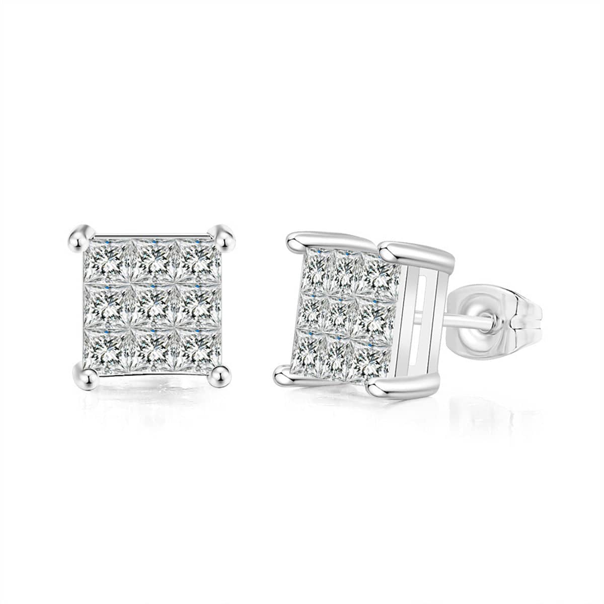 Crystal & Silvertone 0.24'' Invisible Square Stud Earrings-1