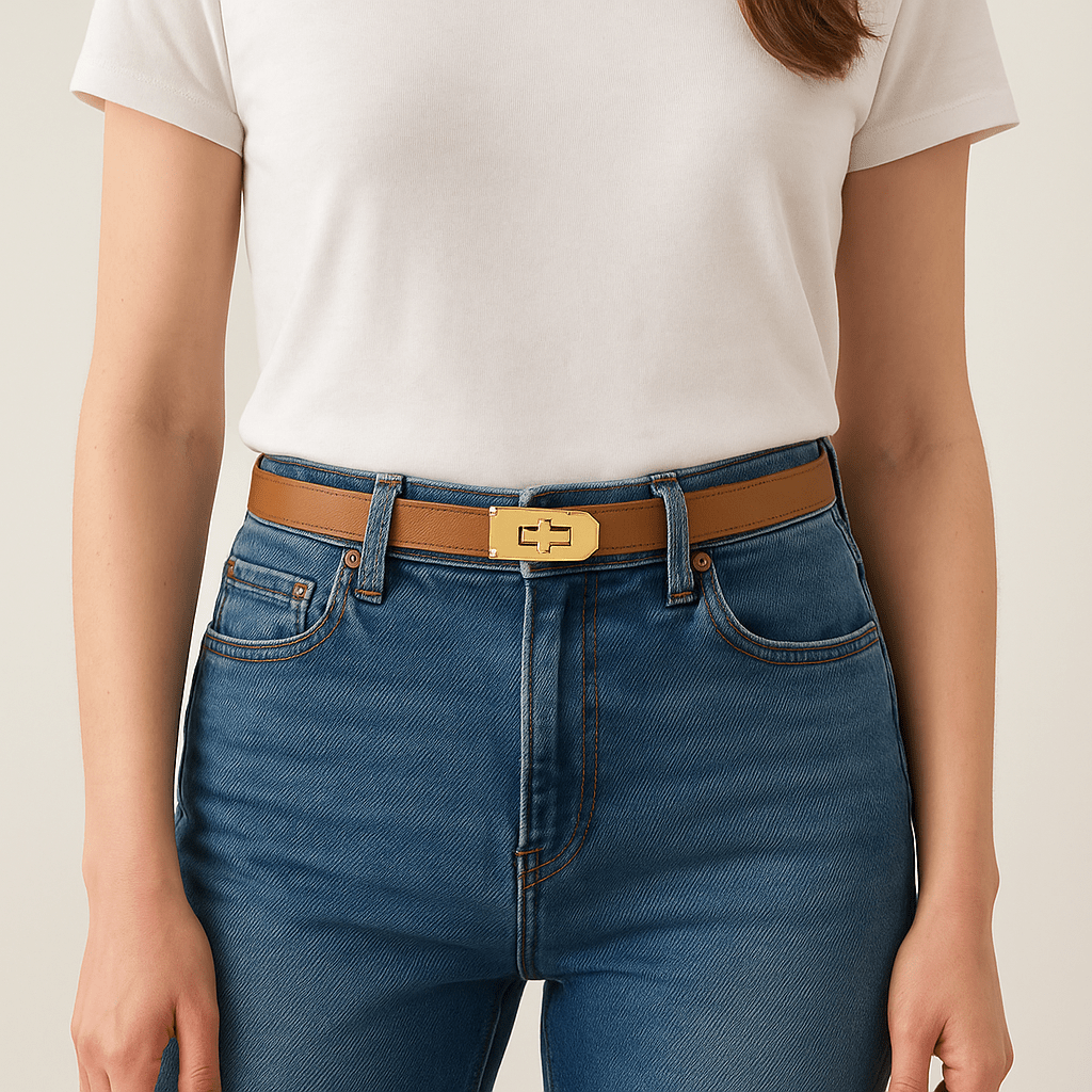 Women\'s Skinny Leather Belt with Turn-Lock Buckle, Adjustable Thin Belt for Hauaitttt Women Skinny Leather Belt Solid Color Alloy Turn  main image 3