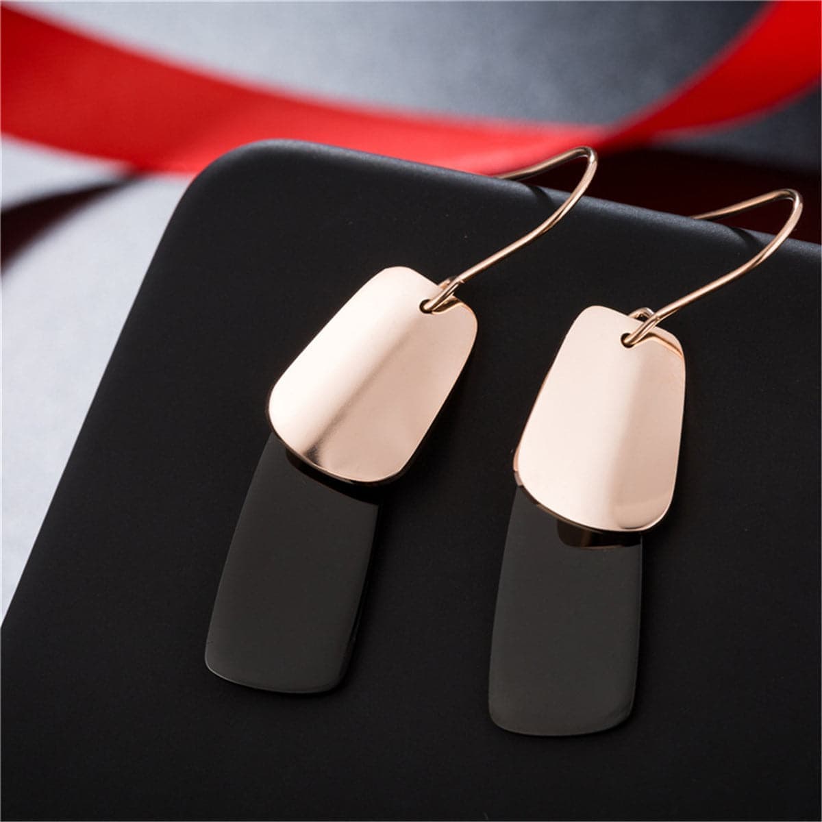 Black & Rose Goldtone Scale Drop Earring