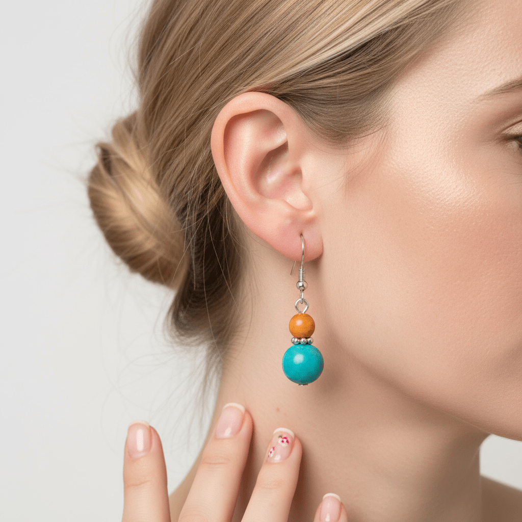 Orange & Blue Jade Silvertone ‌Gourd-Shape Hook Earrings