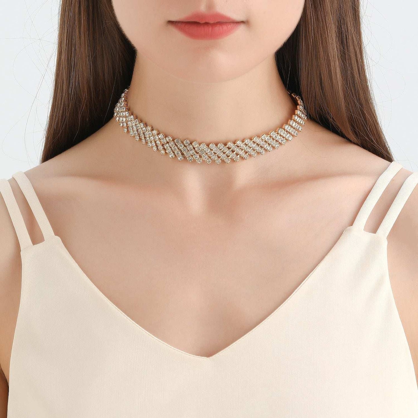 Cubic Zirconia & Goldtone Pavé Choker Necklace