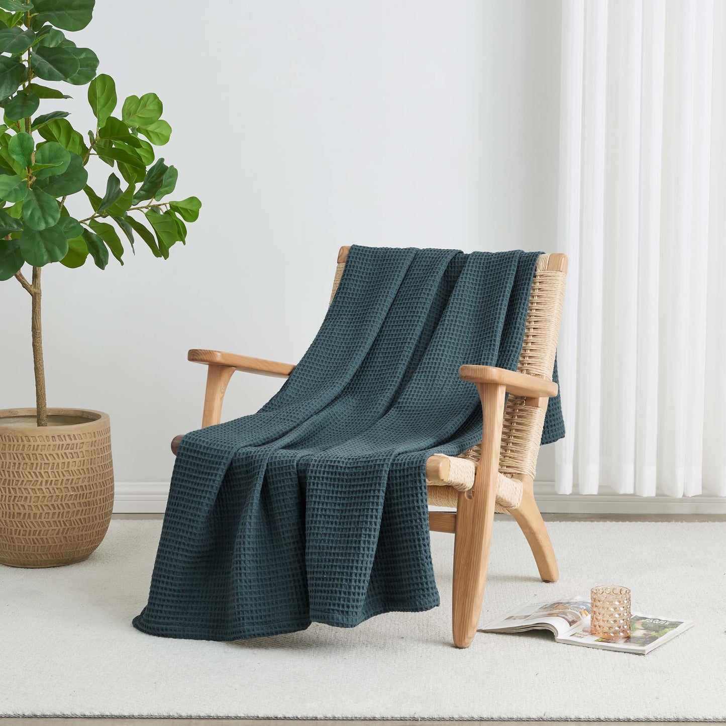 Patina Vie Maison 100% Cotton All-Season Waffle Weave Knit Throw Blanket