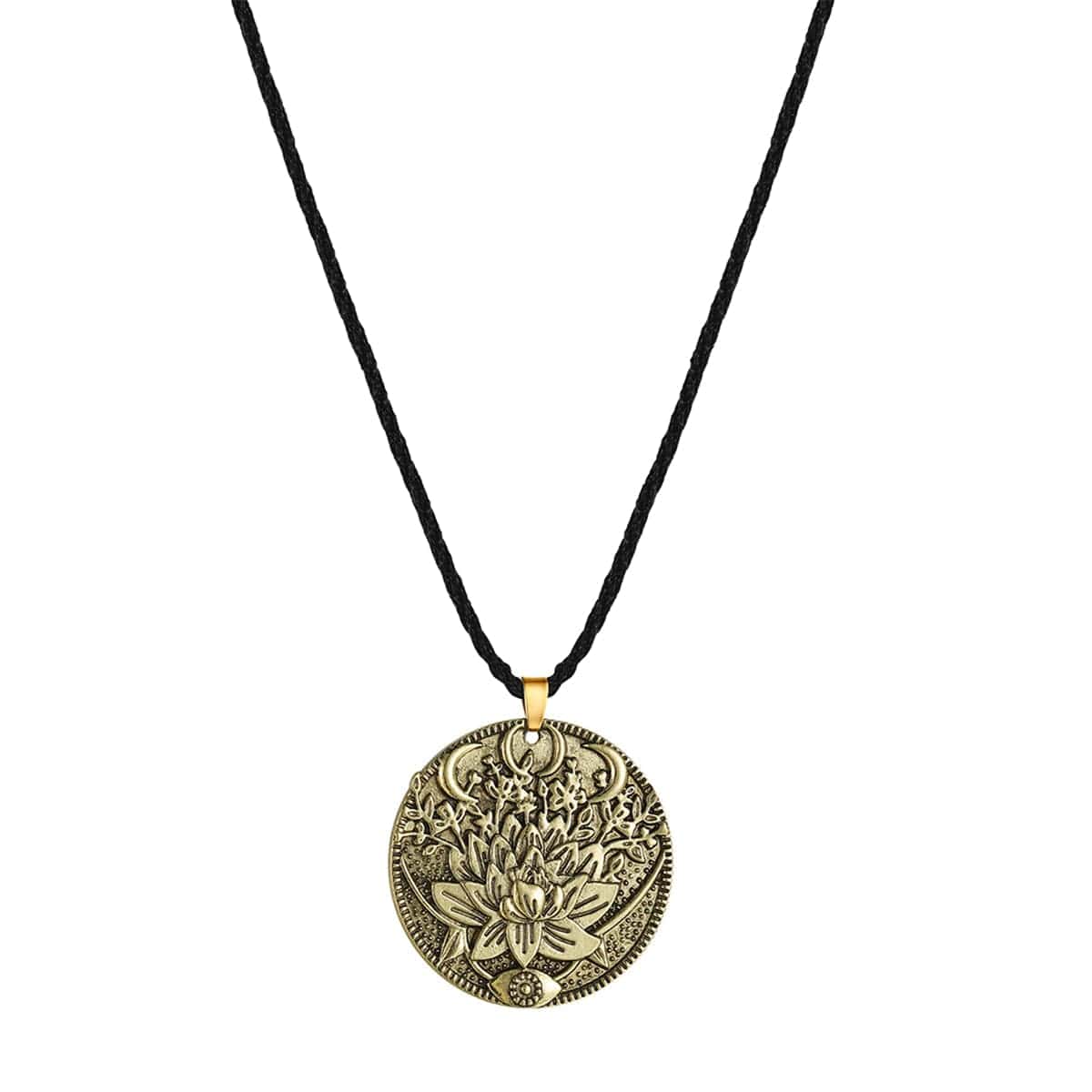 Goldtone Lotus Flower Engraved Pendant Necklace
