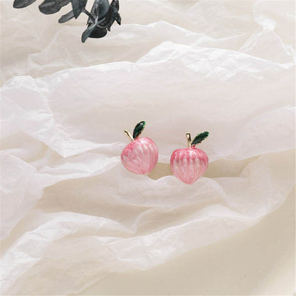 Pink & Goldtone Peaches Stud Earrings