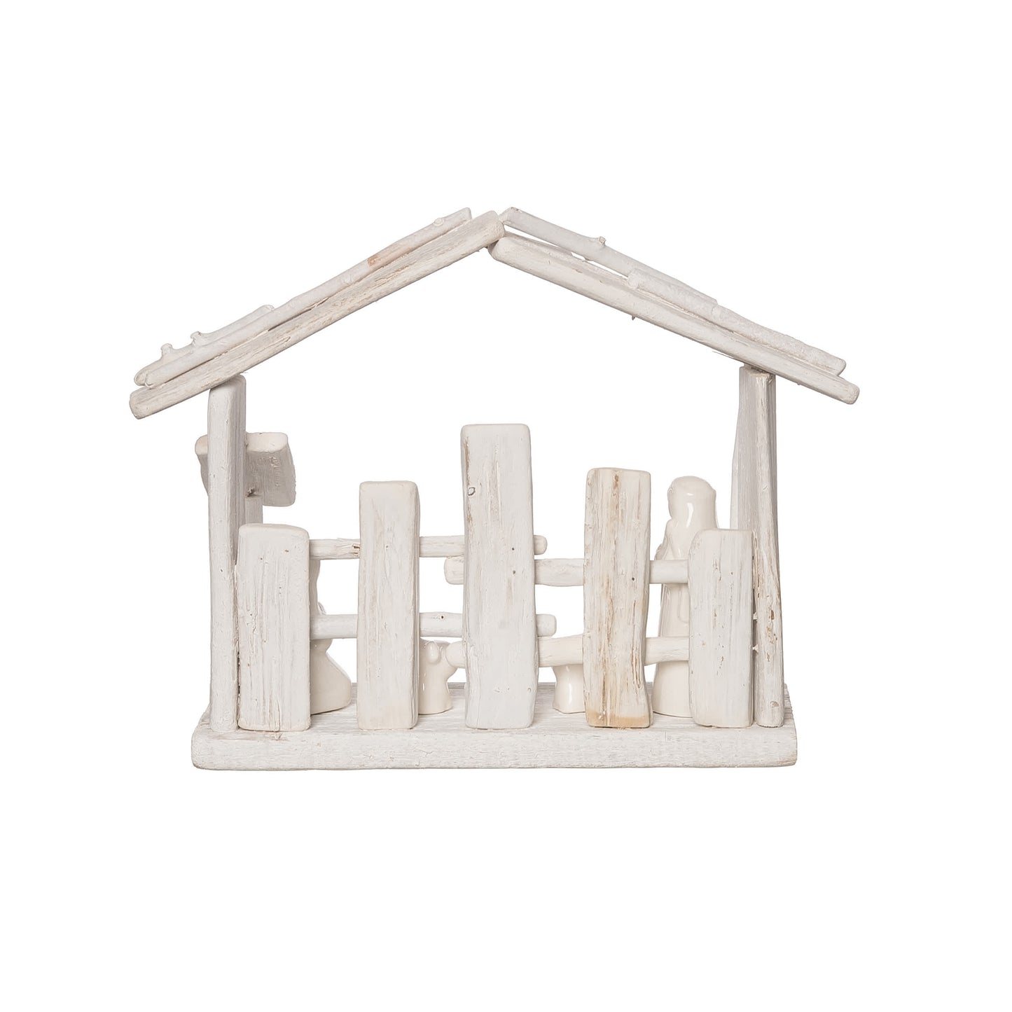 12 in White Christmas Minimalist Nativity Scene Decorative Wood Object for Holiday Decor