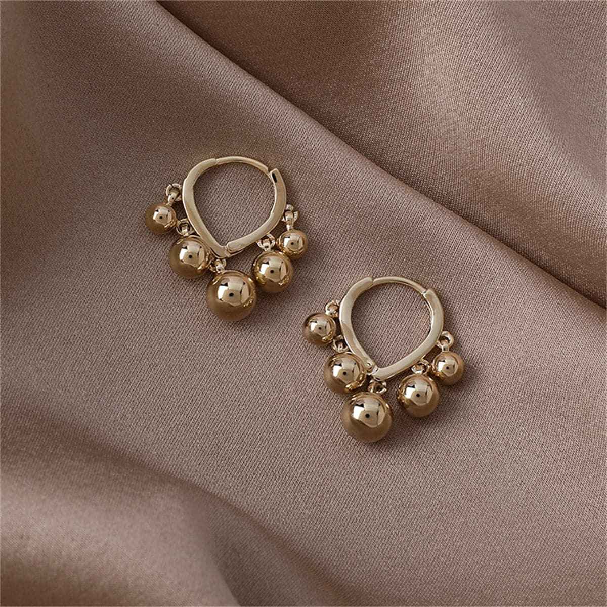 Goldtone Ball Tassel Teardrop Huggie Earrings