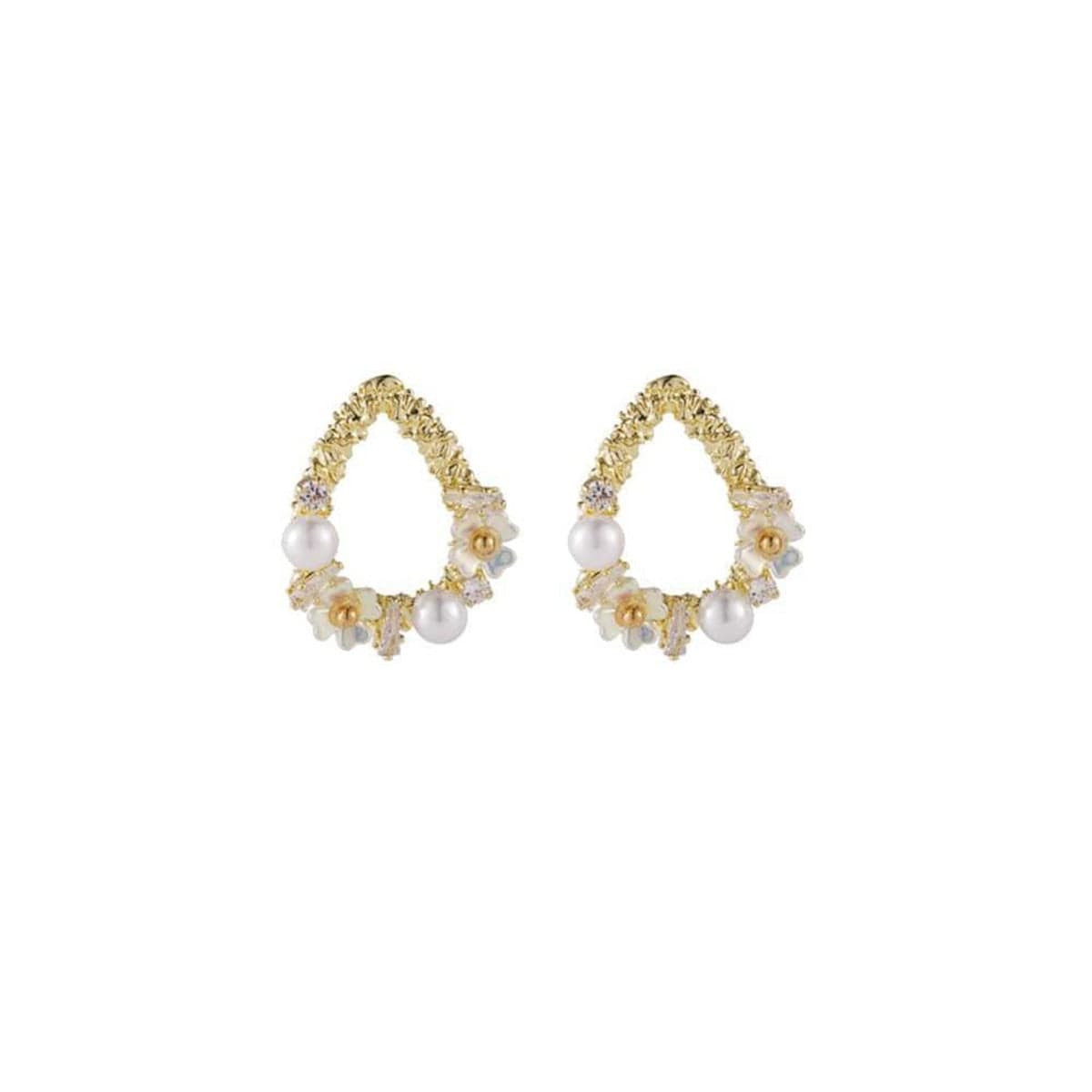 Pearl & Cubic Zirconia Goldtone Floral Teardrop Earrings