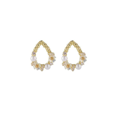 Pearl & Cubic Zirconia Goldtone Floral Teardrop Earrings