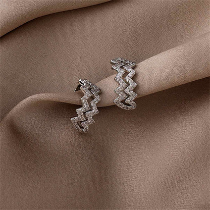 Cubic Zirconia & Silvertone Wave Clip-On Earrings
