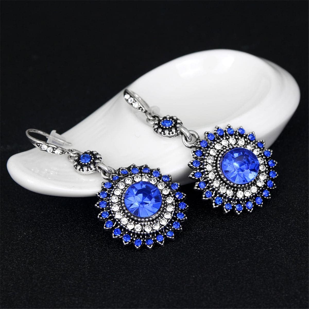 Blue Crystal & Cubic Zirconia Sun Drop Earrings