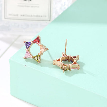 Multicolor Crystal & Rose Goldtone Triangle Star Stud Earrings