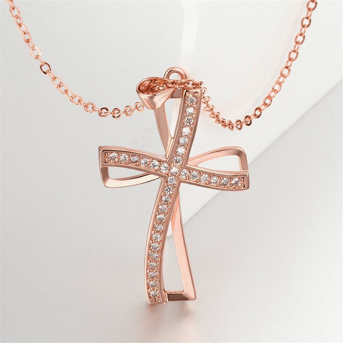 Cubic Zirconia & Rose Goldtone Cross Pendant Necklace