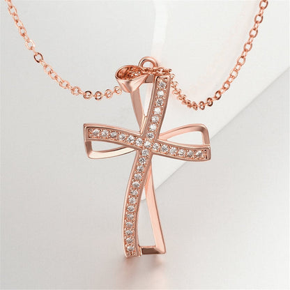 Cubic Zirconia & Rose Goldtone Cross Pendant Necklace