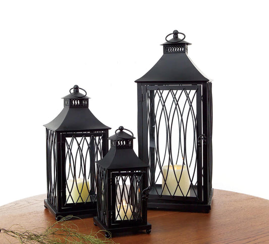 Melrose International Traditional Black Metal Lantern (Set of 3)
