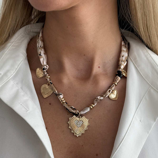 Cubic Zirconia & Polyster Goldtone Heart Station Necklace