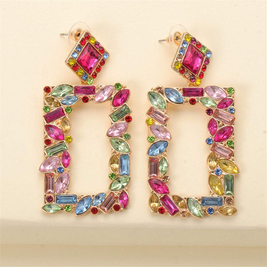 Colored Crystal & Goldtone Open-Rectangle Drop Earrings