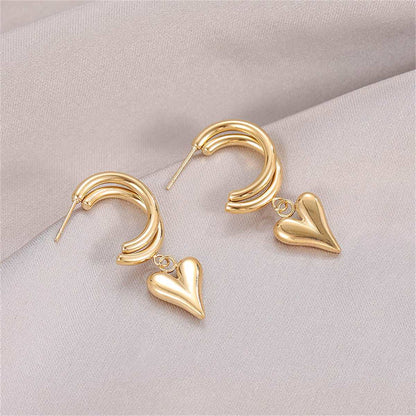 Goldtone Heart Hoop Drop Earrings