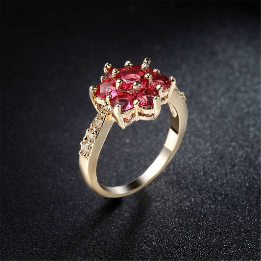 Rose Crystal & Cubic Zirconia Goldtone Floral Round Prong Ring