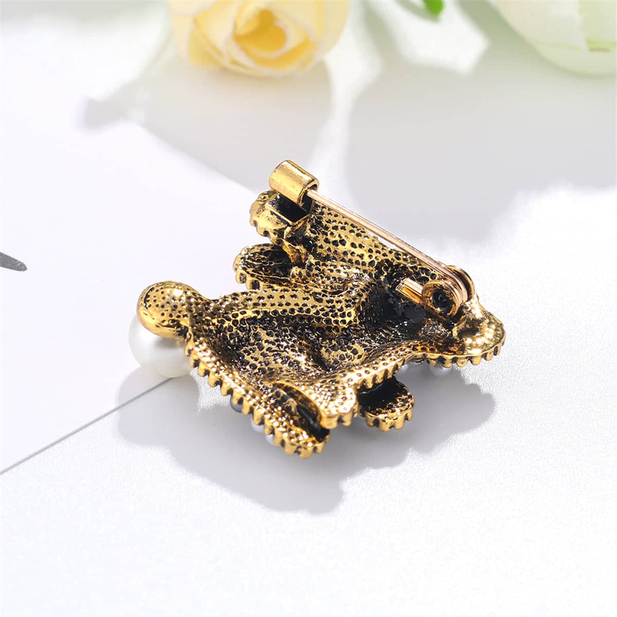 Gemstone & Goldtone Rabbit Brooch