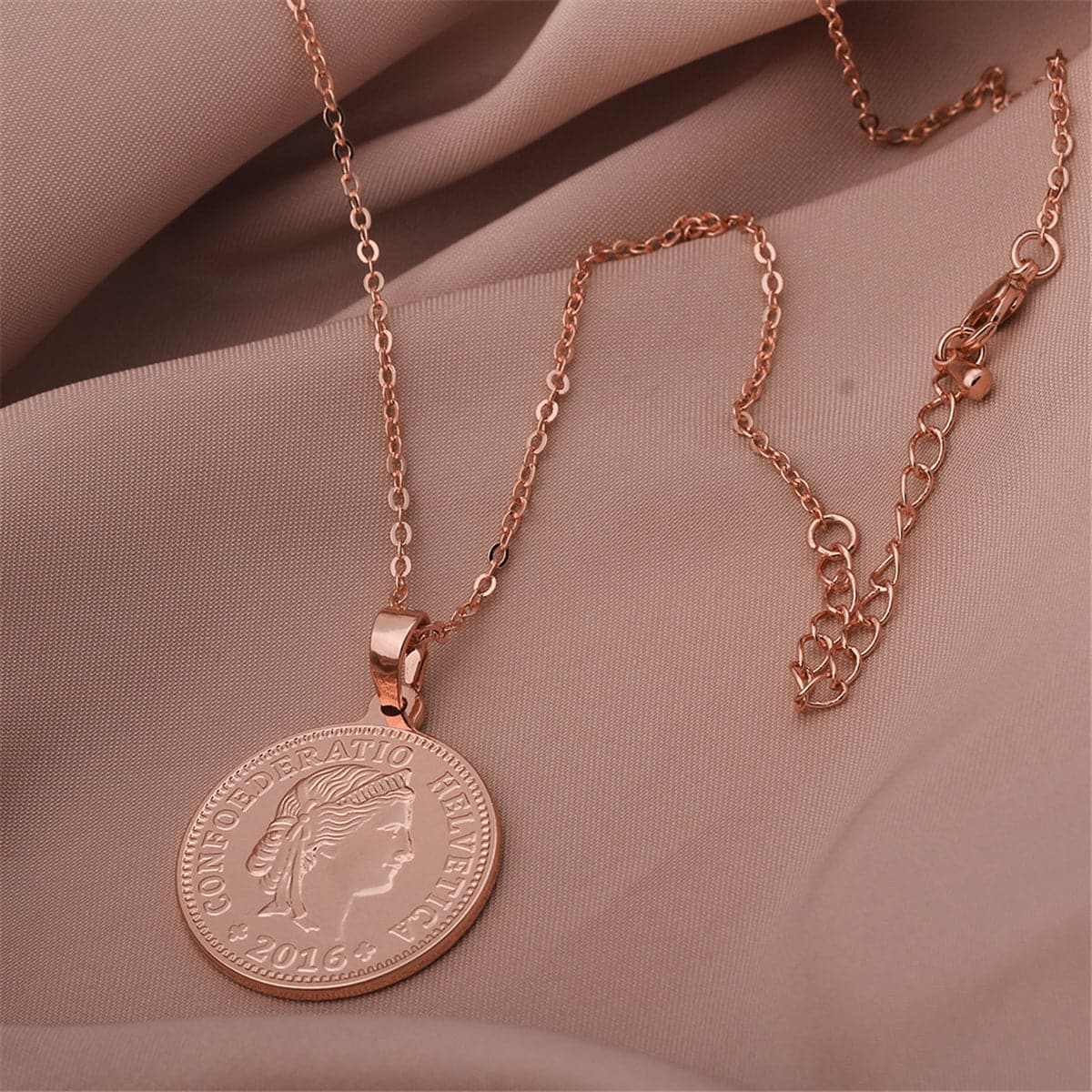 Rose Goldtone Swiss Franc Pendant Necklace