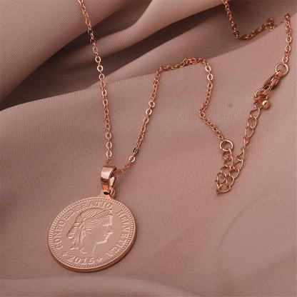 Rose Goldtone Swiss Franc Pendant Necklace