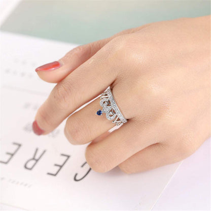 Navy Cubic Zirconia & Silvertone Crown Band-1