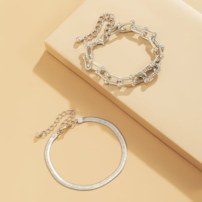 Cubic Zirconia & Silvertone Vachette & Snake Chain Bracelet Set