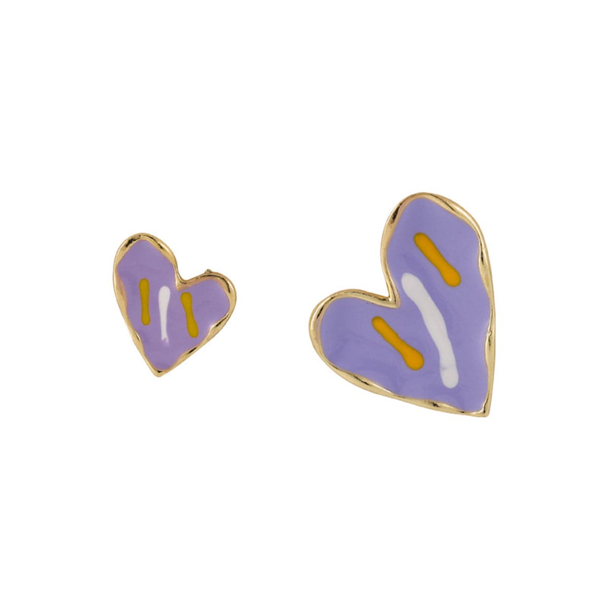 Purple Enamel & Goldtone Mismatching Heart Stud Earring