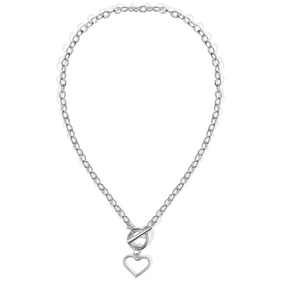 Silvertone Open Heart Toggle Pendant Necklace