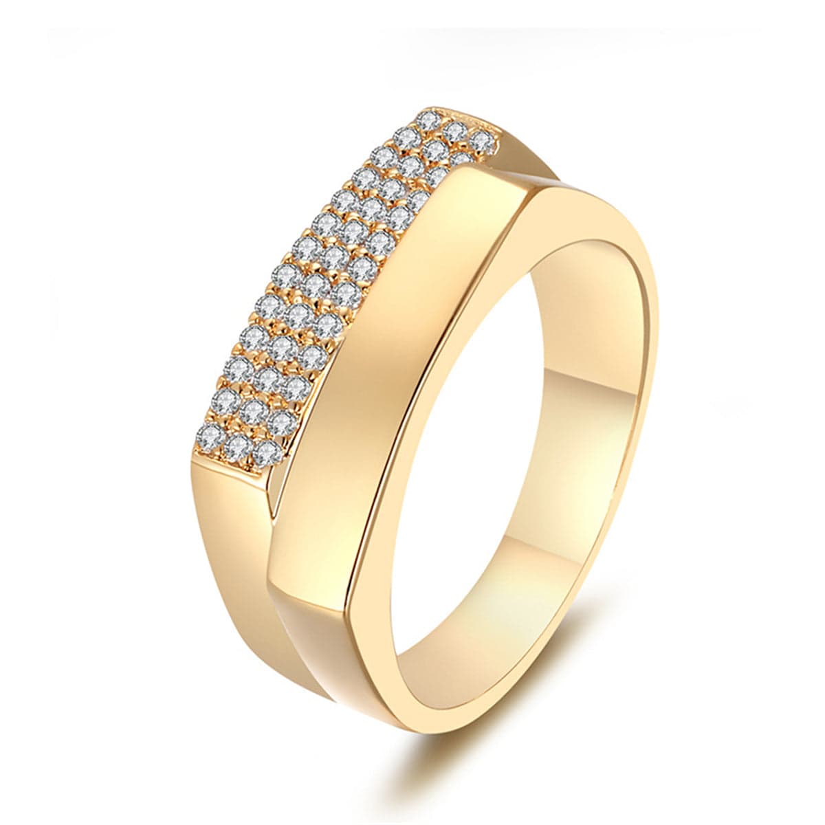 Cubic Zirconia & Goldtone Geometric Two-Layer Band-5