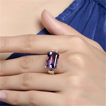 Purple Crystal & Cubic Zirconia Rectangle-Cut Ring-6