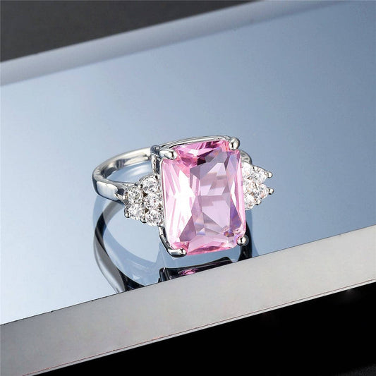 Pink Crystal & Cubic Zirconia Princess-Cut Ring