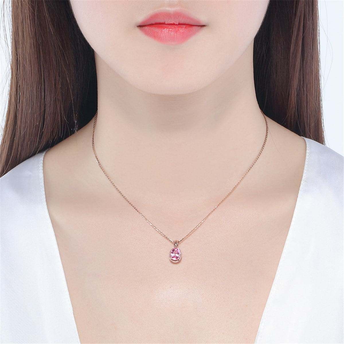 Pink Crystal & Rose Goldtone Halo Oval Pendant Necklace
