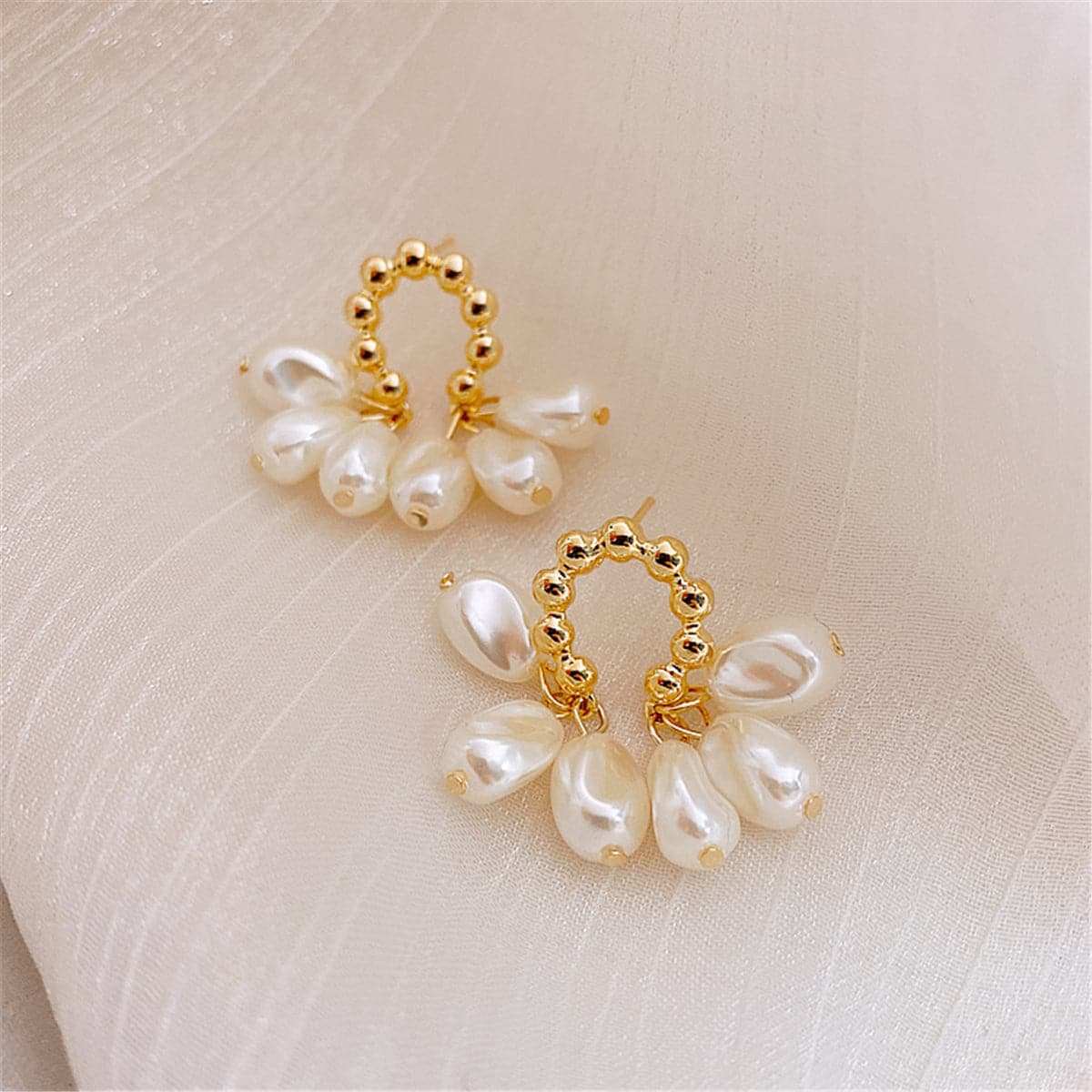 Pearl & Goldtone Cluster Drop Earrings
