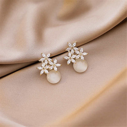 Goldtone & Clear Cubic Zirconia Floral Stud Earrings