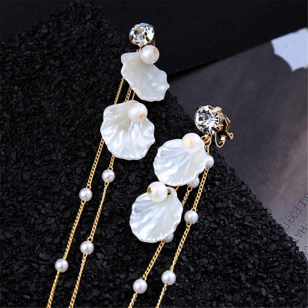 Pearl & Shell Cubic Zirconia Goldtone Petals Drop Earrings