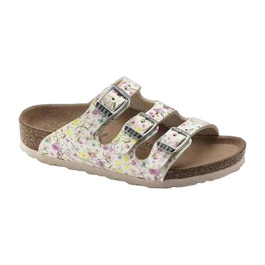 Birkenstock Florida Kids Vegan Nubuck Leather Watercolor Flower White
