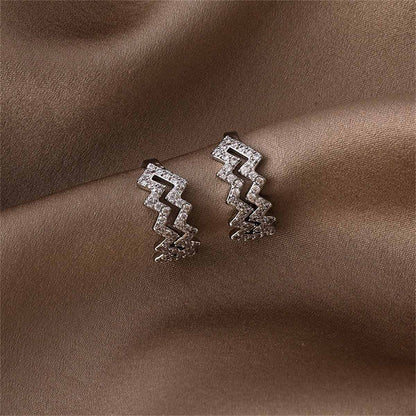 Cubic Zirconia & Silvertone Wave Clip-On Earrings