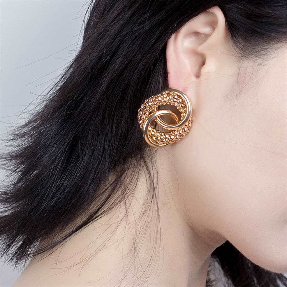 Goldtone Crossing Ring Stud Earrings