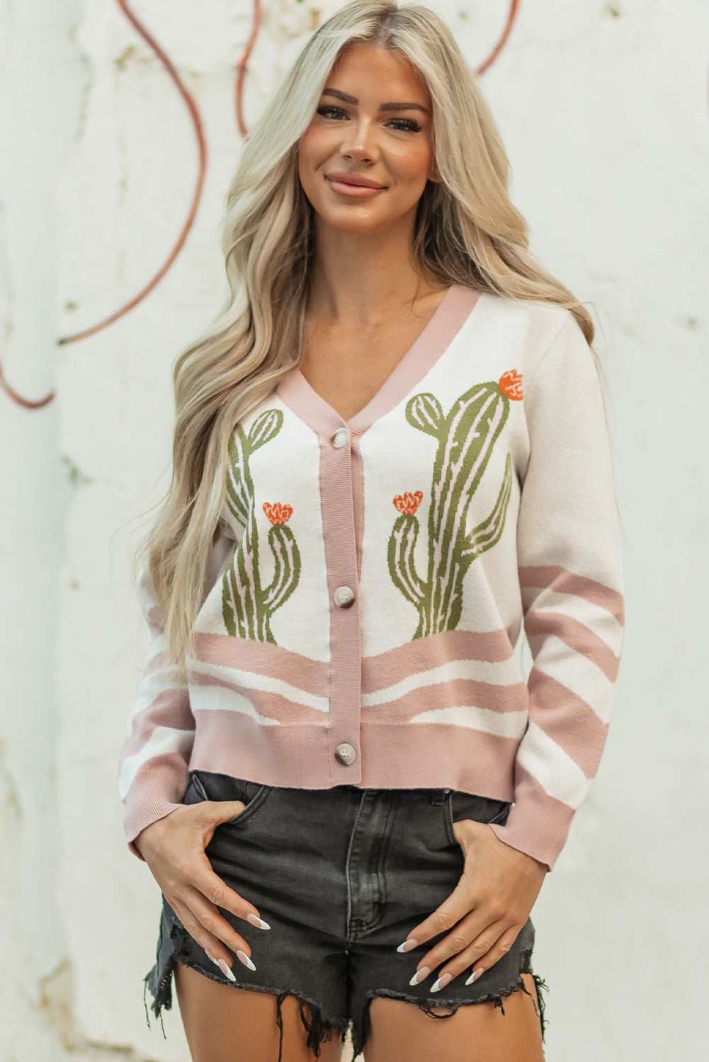 Paulina Desert Cactus Front Sweater - Apricot / L - 12/14