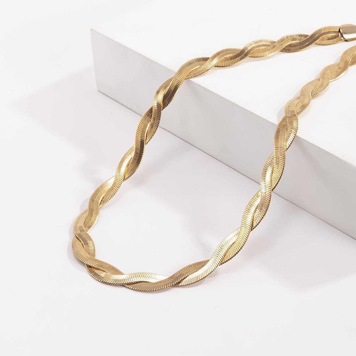 Goldtone Crossing Herringbone Chain Choker Necklace