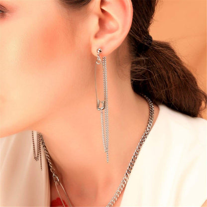 Silvertone Pin Tassel Drop Earrings