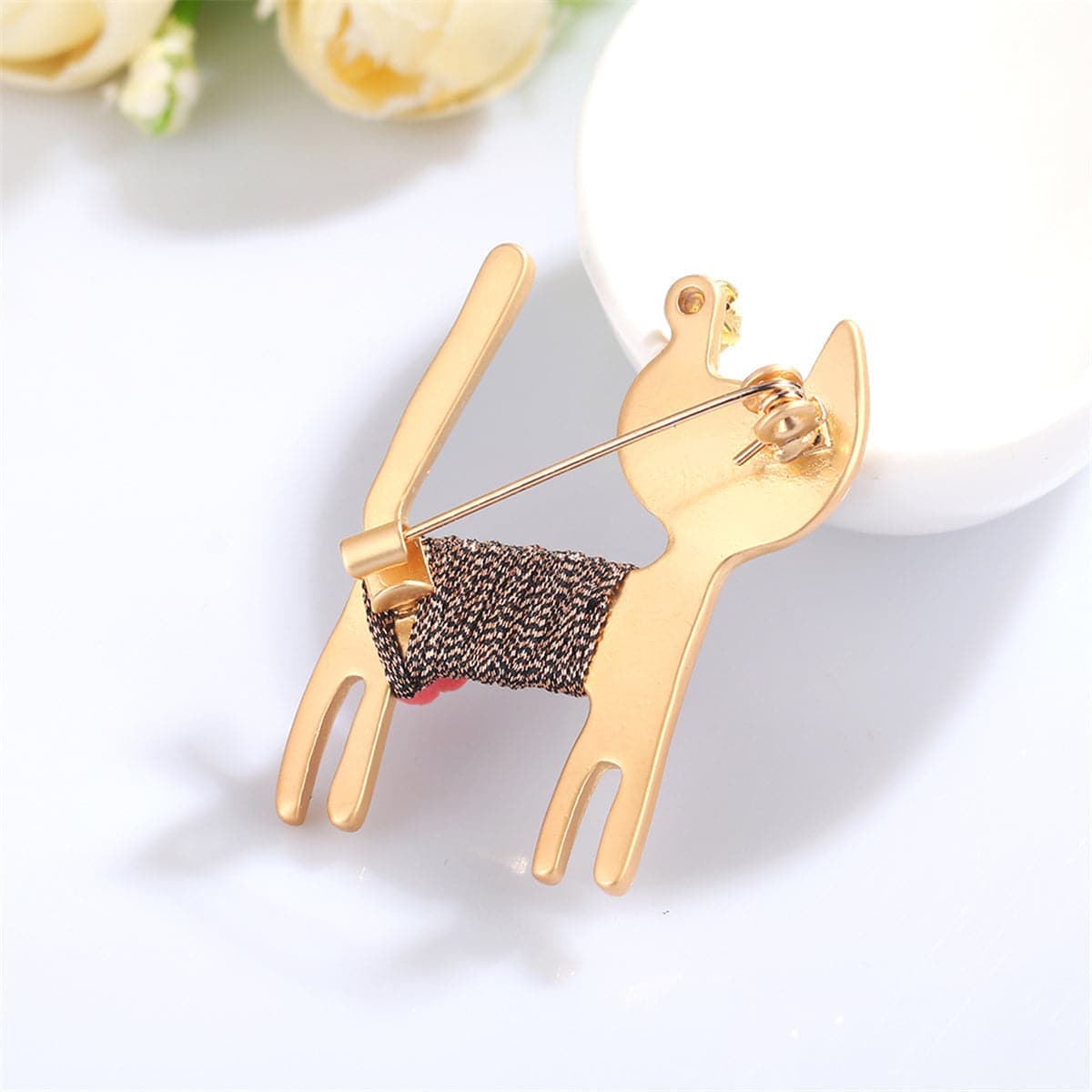 Cubic Zirconia & Resin Goldtone Cat Brooch
