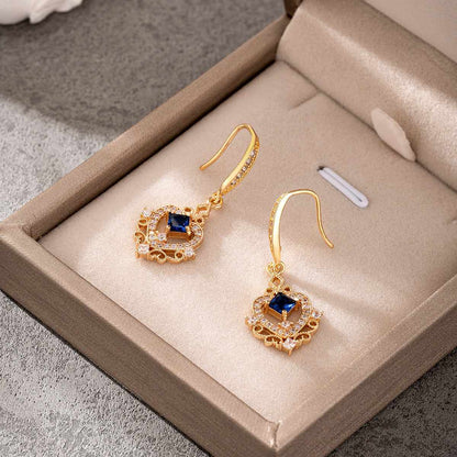 Sapphire Crystal & Cubic Zirconia Goldtone Princess-Cut Heart Hook Earrings