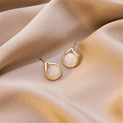 Goldtone & Peach Cats Eye Stud Earrings