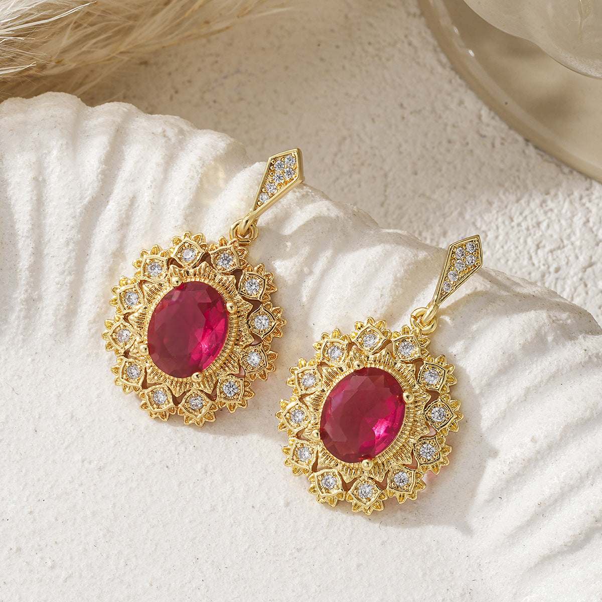 Rose Crystal & Cubic Zirconia Goldtone Oval-Cut Flower Dangle Earrings