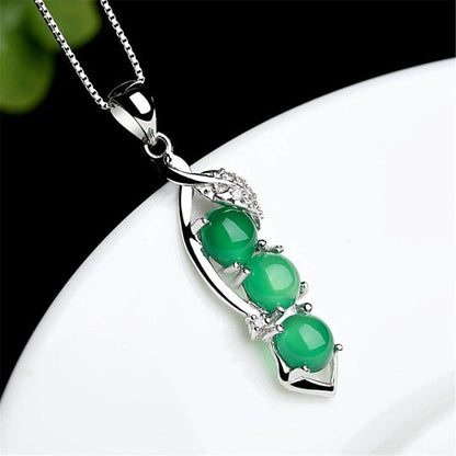 Green Jade & Cubic Zirconia Bean Pendant Necklace