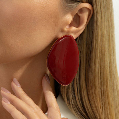 Red Enamel & Goldtone Drop Statement Stud Earrings
